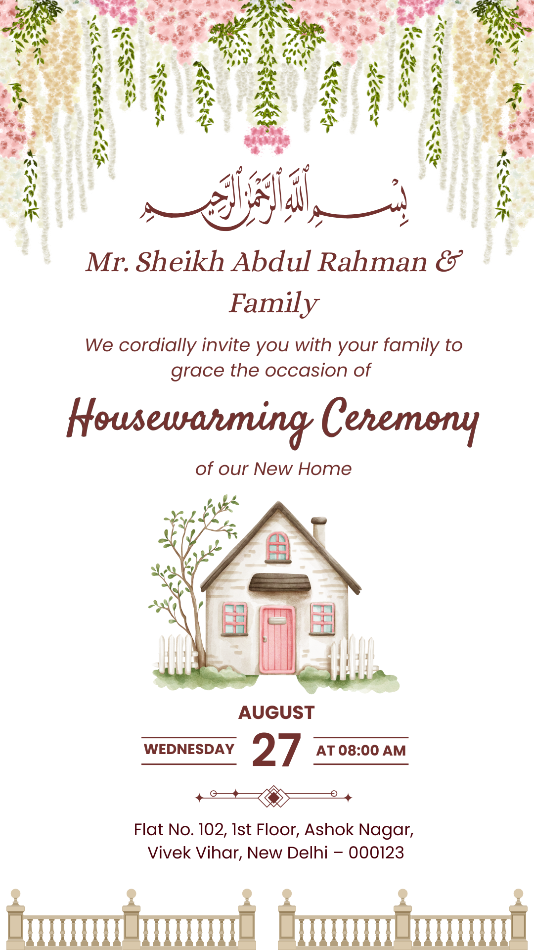 Warm Floral Housewarming Invitation Card