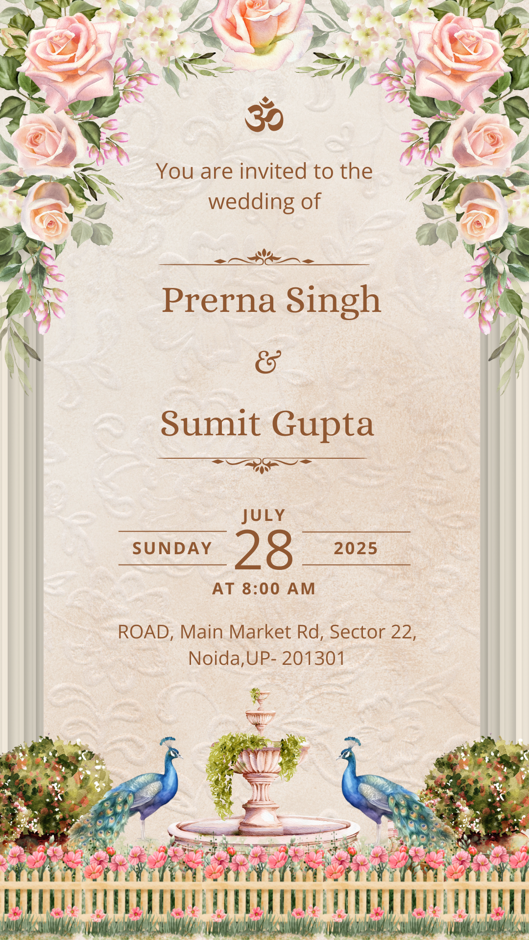 Stylish One Page Wedding PDF — Digital E-Invite Download