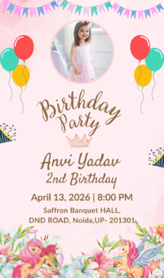 Princess Party Birthday Invitation Card