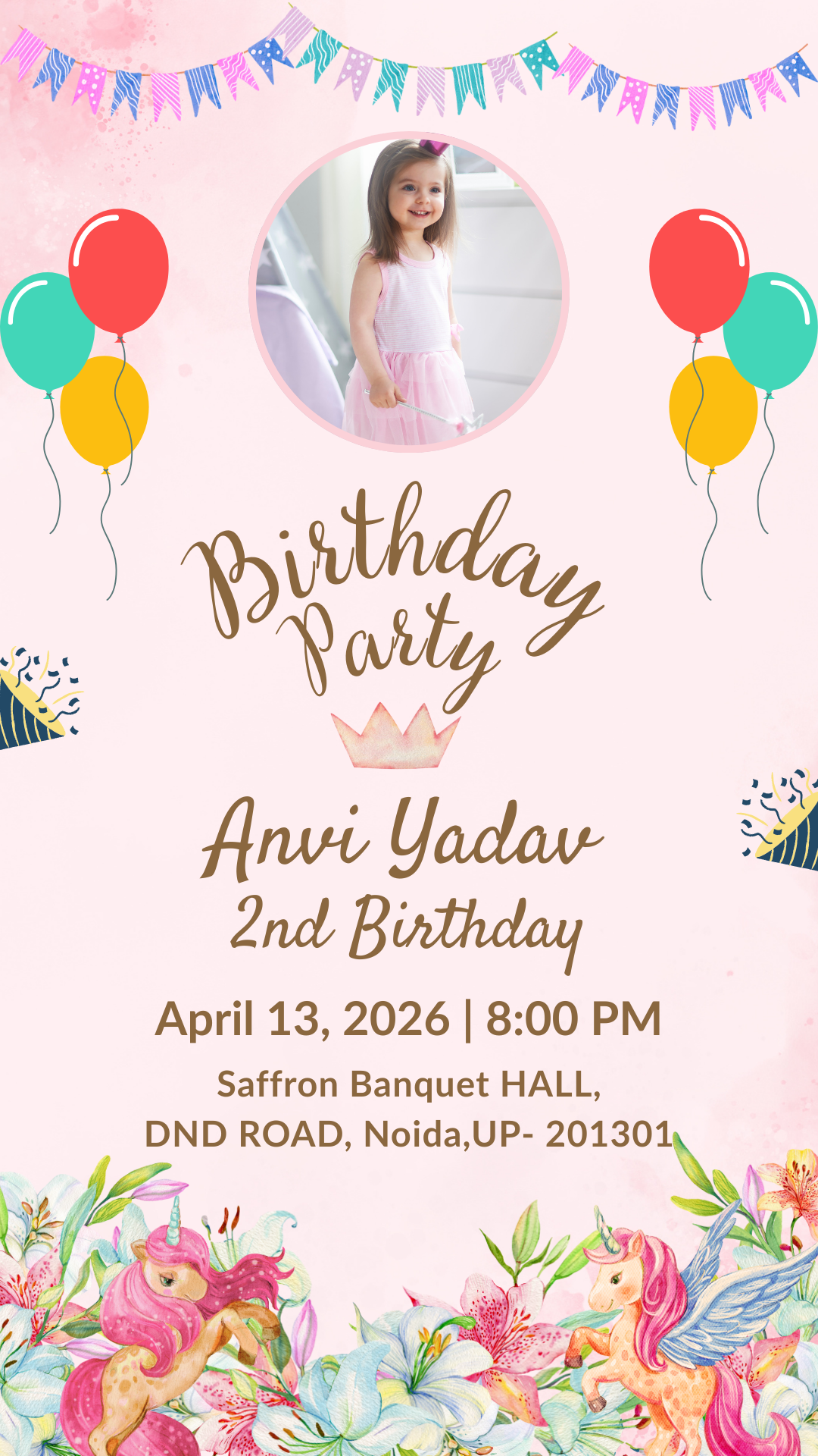 Princess Party Birthday Invitation Card